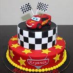 Load image into Gallery viewer, Mc Queen cars theme 2 tier fondant cake
