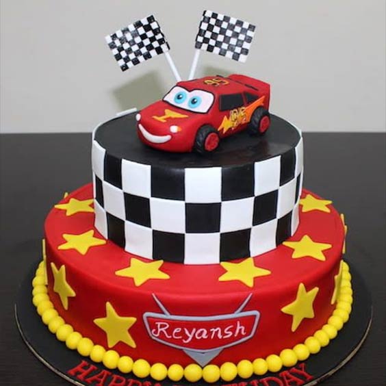 Mc Queen cars theme 2 tier fondant cake